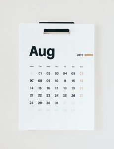 a calendar with the word august on it